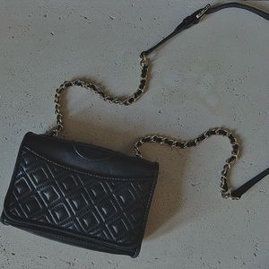 COPY - Tory Burch Double Flap Fleming Mini In Black Leather Shoulder Bag